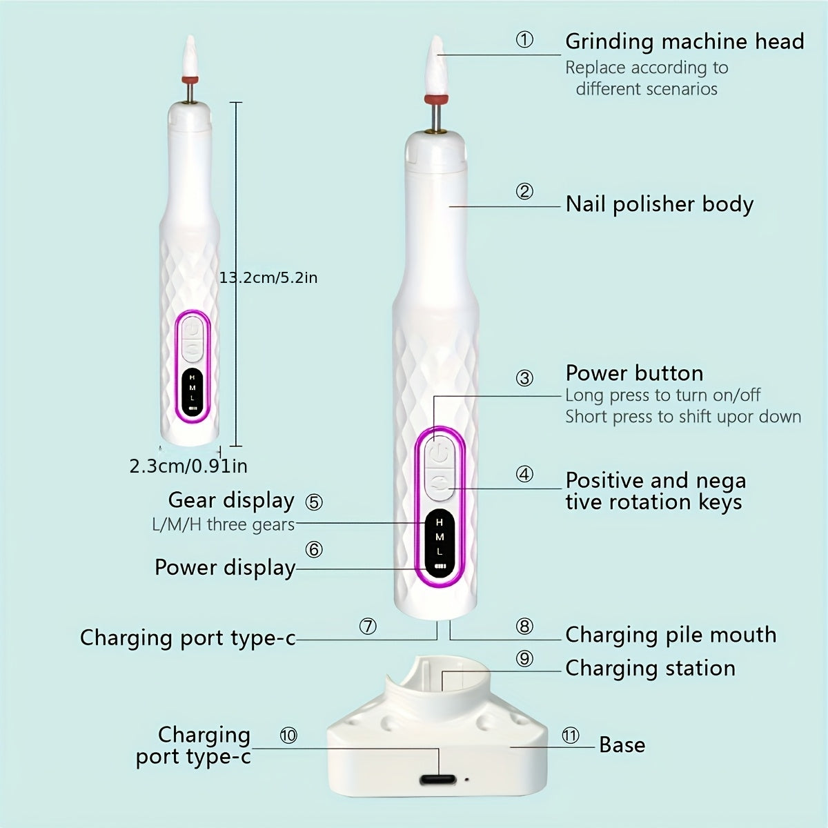Dermalux™ Wireless Electric Nail Drill Set